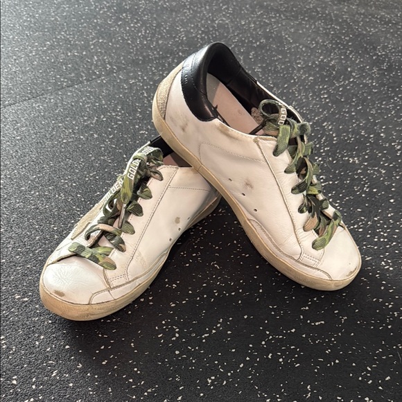 Golden Goose White and Green Athletic Shoes with Vintage Aesthetic - Picture 1 of 5